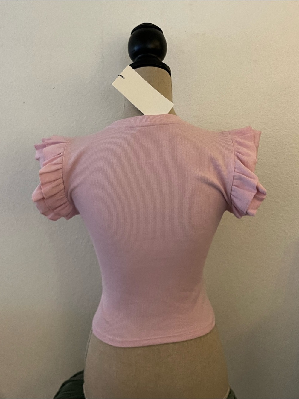Zara Light Pink Ribbed Tee with Ruffle Sleeves - Picture 3 of 5